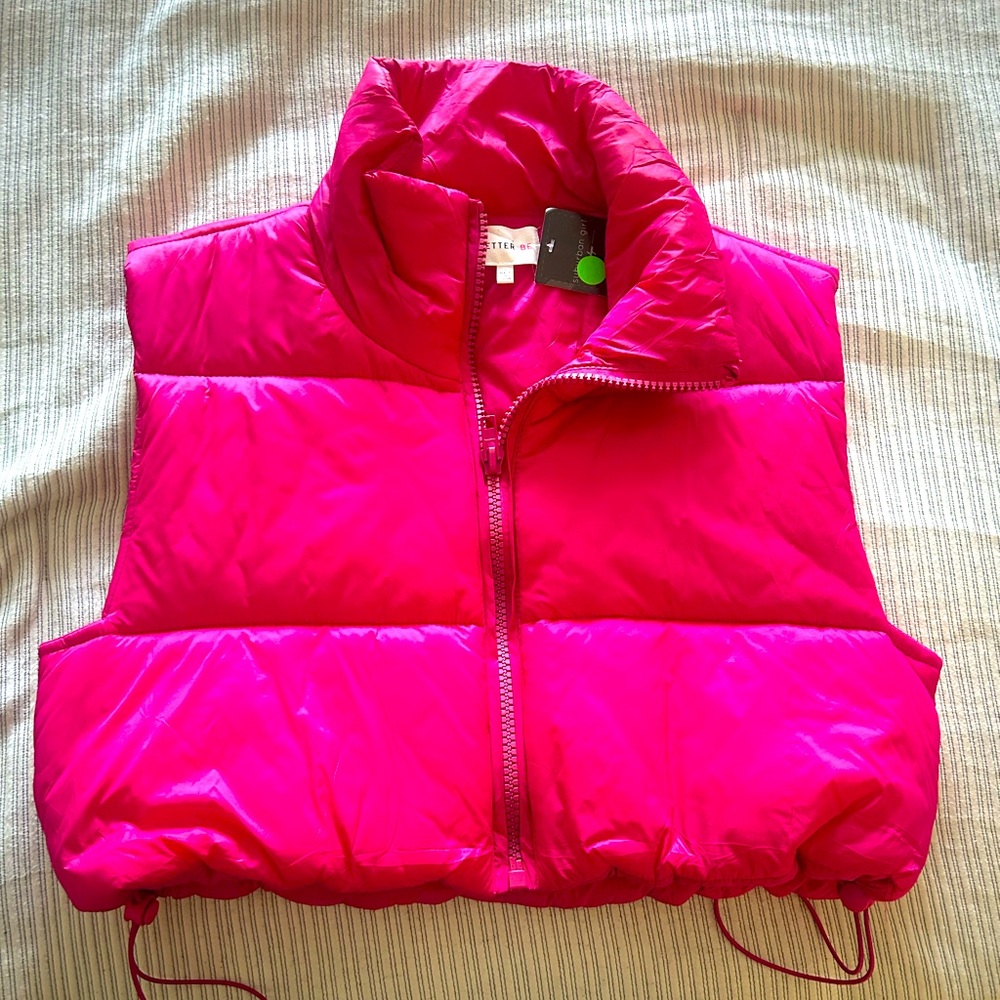 Hot Pink puffy vest - size L - BRAND NEW